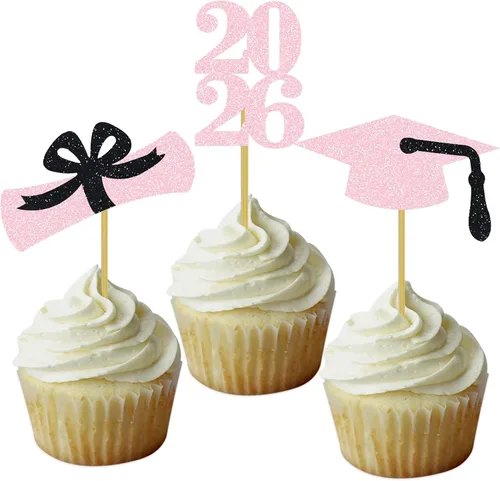 Miniatura 10 de Decoración para cupcakes de graduación, decoración de fiesta de graduación, selecciones de alimentos, felicitaciones, tapa de diploma con purpurina