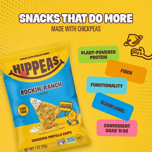 Miniatura 5 de HIPPEAS Patatas fritas de tortilla de garbanzos, bocadillos sin gluten Rockin' Ranch, sin lácteos, veganos, 1 oz, paquete de 18, 0.11 onzas