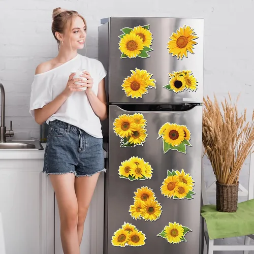 Miniatura 5 de Zhanmai 24 piezas de imanes de girasol para nevera, imanes de girasol para auto, imanes de nevera de flores de verano, adhesivos magnéticos