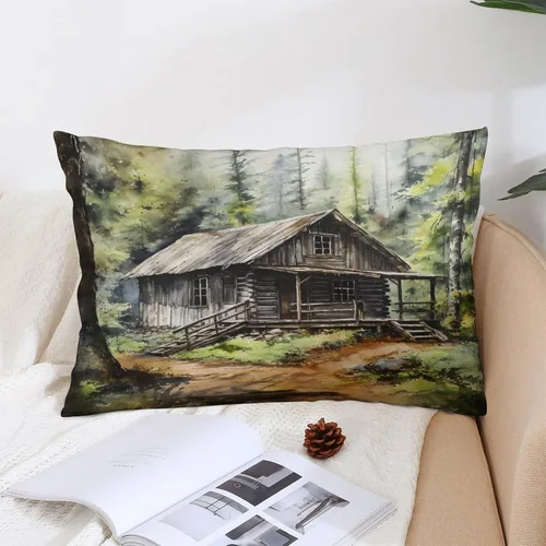 Miniatura 5 de Funda de almohada rústica de 12 x 20 pulgadas, diseño de cabaña en el bosque, súper suave, funda de cojín impresa de doble cara, funda de almohada