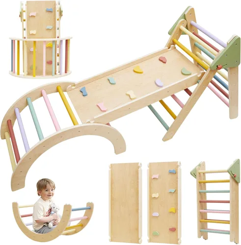 Juego de triángulos Pikler 3 en 1, juego de juguetes de escalada triangulares Pikler para niños pequeños, juguetes de escalada de madera para niños