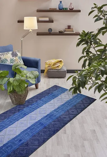 Miniatura 2 de Alfombra de pasillo de 15 pies de largo azul para cocina, alfombra de pasillo antideslizante lavable, 2'2" X 15' alfombra de pasillo con respaldo