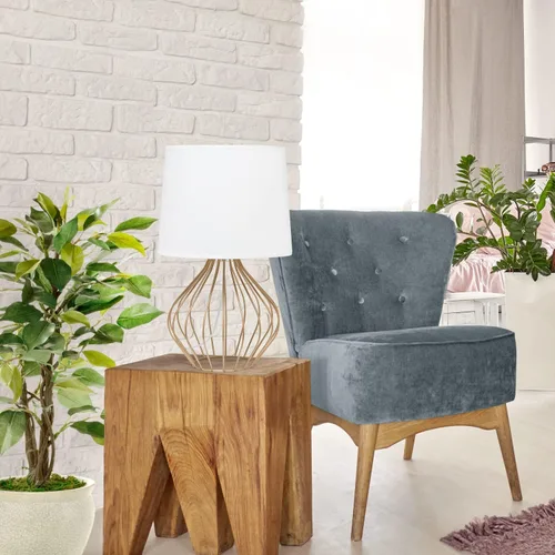Miniatura 5 de Simple Designs LT2086-WOC Lámpara de mesita de noche ahuecada con cable geométrico, base de cobre con pantalla blanca
