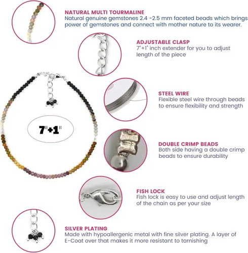 Miniatura 17 de Gempires - Pulseras de cuentas de piedras preciosas hechas a mano, ligeras, de cristal, para uso diario, hipoalergénicas, de 8 pulgadas, chapadas