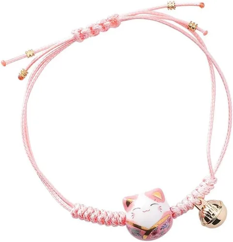 Feng Shui Lucky Ceramics Cat Maneki Neko Fortune Pulsera de buena suerte riqueza pulseras de cuentas ajustable riqueza salud fortuna rico símbolo de