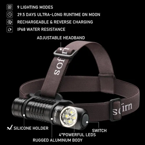 Miniatura 2 de 4000 lúmenes Linterna de cabeza recargable, lámpara de cabeza Sofirn HS41 LED EDC con base magnética, resistencia al agua IP68, luz de cabeza