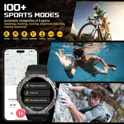 Miniatura 7 de Reloj inteligente militar para hombre, 1.43 pulgadas, AMOLED GPS, 5ATM, impermeable, resistente, rastreador de actividad física con brújula