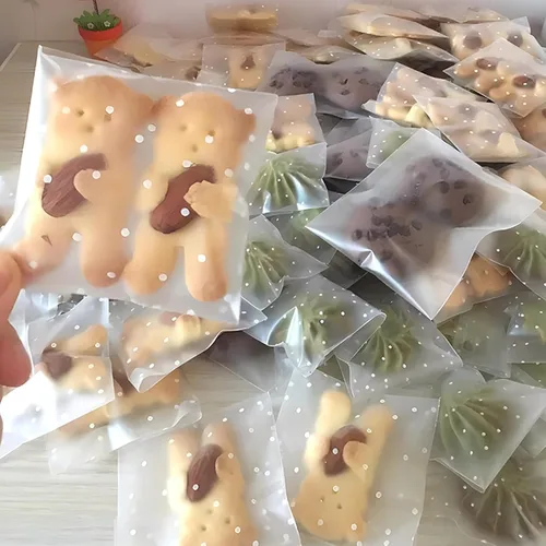 Miniatura 6 de Zezzxu 300 bolsas autoadhesivas para galletas, 4 x 4 pulgadas, bolsas de celofán con lunares blancos para embalaje, regalo