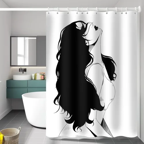 Miniatura 3 de Cortina de ducha para adultos, cortina de ducha para mujer, juego de cortina de ducha de tela impermeable, decoración de baño con 12 ganchos, 72 x