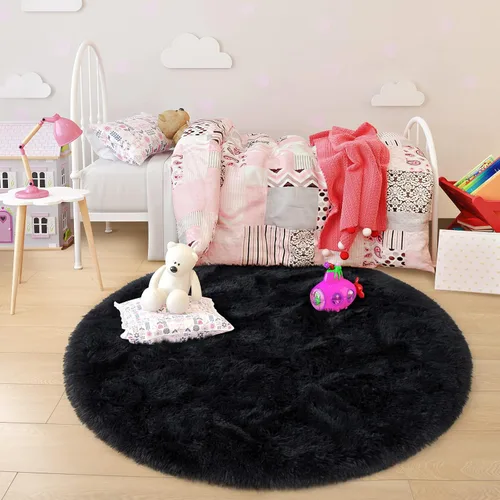 Miniatura 5 de junovo - Alfombra redonda y esponjosa para niños y niñas, de castillo de princesa, de felpa lanuda, para dormitorio, habitación de bebé, sala