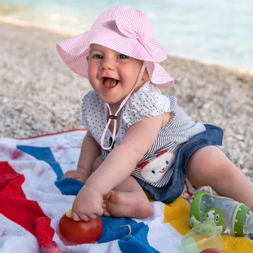 Miniatura 5 de Sombrero de sol para bebé niña con UPF 50+ sombrero de playa ajustable para exteriores con ala ancha