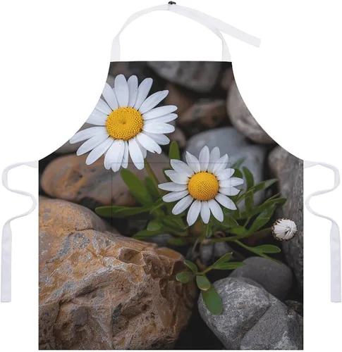 Miniatura 7 de Personalized Daisies And Rocks Adult Apron, Kitchen Cooking Aprons for Woman Man, Adjustable Bib Apron with Pocket for Baking, BBQ Crafting
