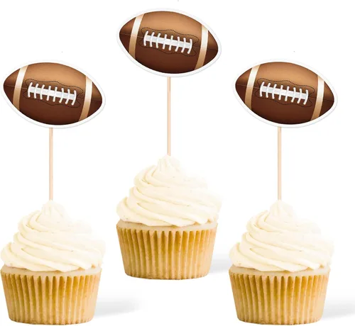 Gexolenu 36 piezas de decoración de cupcakes de fútbol de doble cara para deportes al aire libre, baby shower, jugadores de fútbol, fiesta de