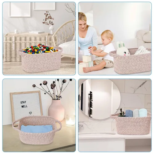 Miniatura 7 de Abenkie - Cesta de almacenamiento pequeña, bonita canasta de algodón tejida con cuerda de algodón para perro y gato, para guardería, sala de estar