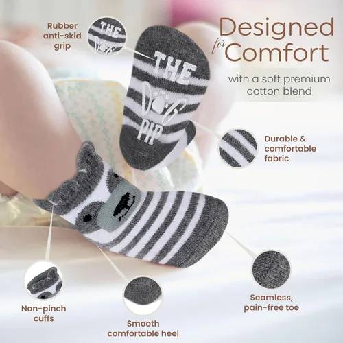 Miniatura 4 de Calcetines de algodón orgánico, 8 pares de calcetines para bebés de 0 a 6 meses, calcetines para recién nacidos con agarre, suela antideslizante