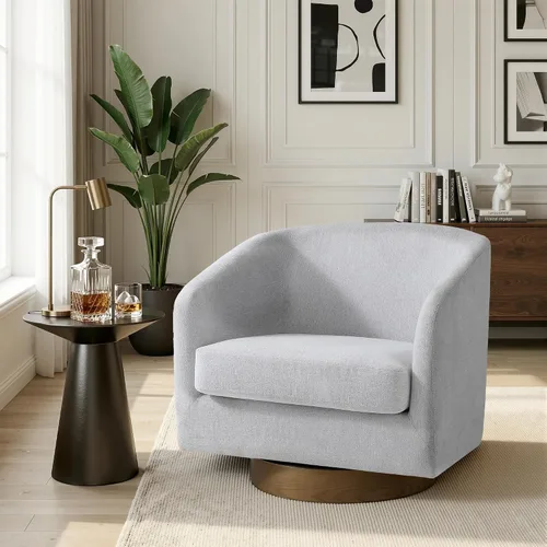Miniatura 18 de Juego de 2 Sillas Giratorias de Acento, Silla Barril Tapizada en Tela para Sala de Estar, Cómodo Sillón Redondo Sofá Individual Asiento de Lino Beige