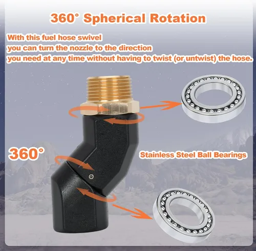 1" NPT, 2PCS Manguera de Combustible Giratoria 360 Conector giratorio para Bomba de Transferencia de Combustible (negro)