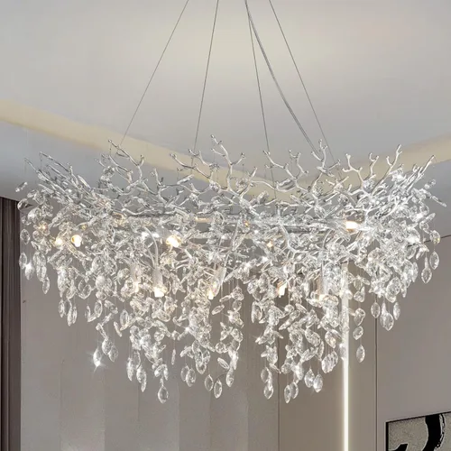 Miniatura 30 de YUYI Lámpara colgante de cristal de 8.3 pulgadas para isla de cocina, modernos candelabros de rama de árbol dorados, lámpara colgante redonda