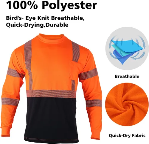 Miniatura 4 de VENDACE 3 piezas de camisetas de seguridad reflectantes de alta visibilidad de manga larga para trabajo en construcción para hombres Clase 3