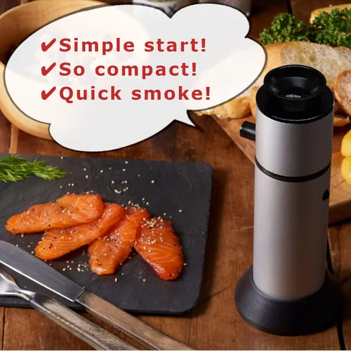 Miniatura 2 de Ahumador portátil de alimentos para invernadero. Pistola de fumar tamaño compacto para exteriores y en casa. Añade un fuerte sabor ahumado al