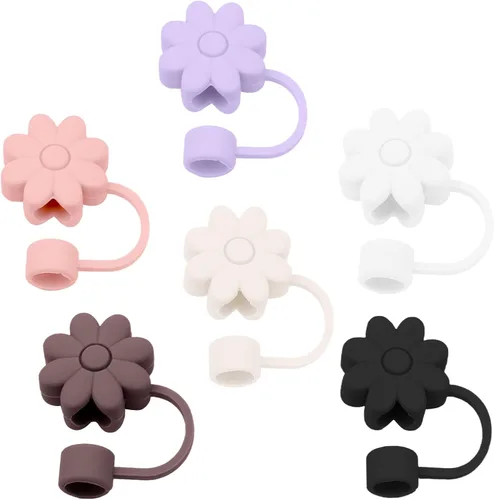 Miniatura 22 de 6 fundas de silicona para popotes Stanley Cups de 30 y 40 onzas, tapas de paja de flores a prueba de polvo, protectores reutilizables para popotes