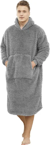 Manta Sherpa con capucha de gran tamaño, sudadera con capucha y manga larga y bolsillo, color gris