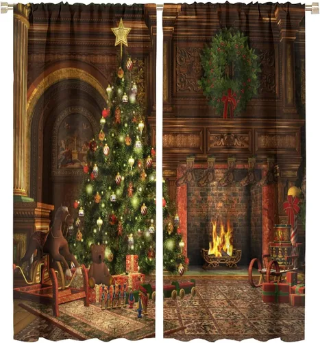 Miniatura 36 de Cortina opaca de Navidad para ventana, campanas de Navidad, festivales, decoración de atmósfera, cortina para sala de estar, habitación