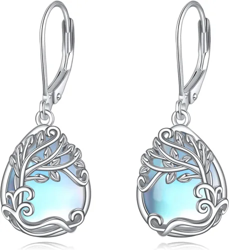 Aretes colgantes con forma de lágrima de filigrana de piedra lunar de plata de ley 925 con cierre de palanca para mujer, regalos de joyería