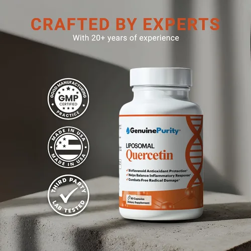 Miniatura 6 de Suplementos de quercetina liposomal de 250 mg por porción, apoya la defensa antioxidante, la salud celular y el sistema inmunológico, perfecto