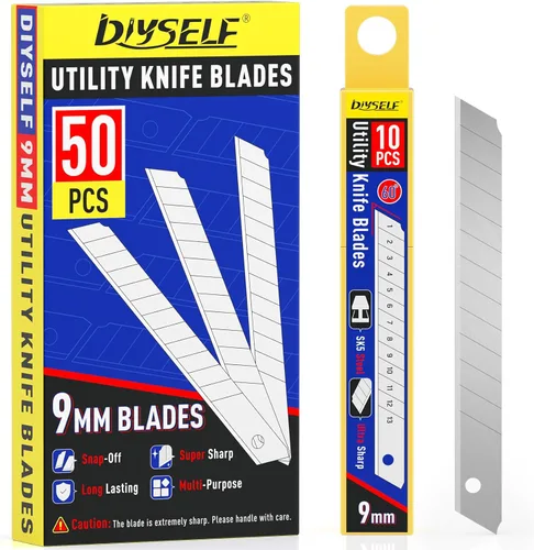 Miniatura 7 de DIYSELF Cuchillas de cuchillo utilitario, paquete de 50 recambios para cuchillo de caja de 9mm con hoja a presión, acero de alto carbono