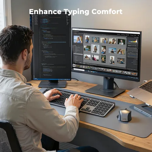 Miniatura 8 de MEETION Nuevo teclado y mouse inalámbricos Bluetooth, doble Bluetooth y USB recargable de tamaño completo con 4 DPI mouse ergonómico