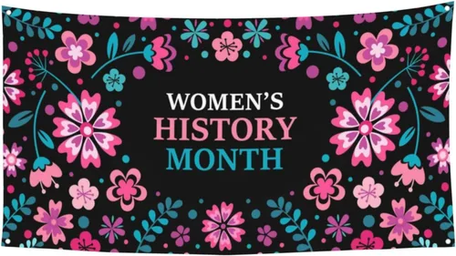 Día de la Mujer Marzo es el Mes de la Historia de la Mujer Pancarta de 70 x 35 pulgadas Fondo de fotografía de fiesta de vacaciones Interior