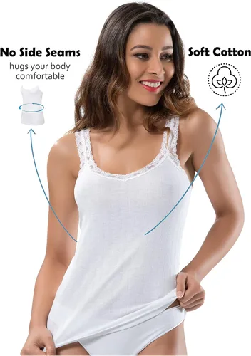 Miniatura 54 de VAVONNE Camiseta sin mangas tipo camisola para mujer, toda de algodón, aireada, suave y cómoda