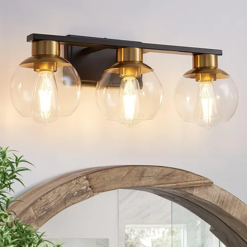 Miniatura 19 de PAZALA 2 luces de tocador, lámpara de pared de baño de latón cepillado con pantalla de vidrio esmerilado, lámpara de baño sobre espejo