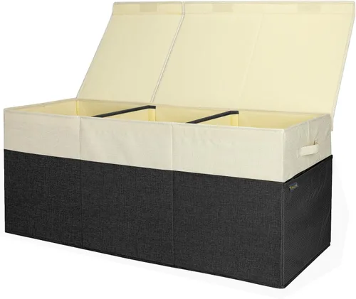 Miniatura 15 de BALEINE Contenedores de almacenamiento de tela extra grandes con tapa, cajas de almacenamiento plegables cestas con divisor para organización