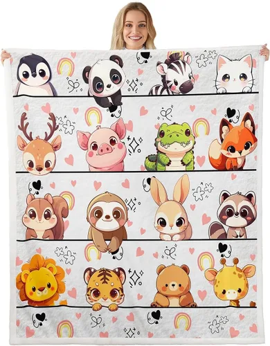 Miniatura 33 de Manta de franela de animales de dibujos animados para todas las estaciones, manta de cama azul con estampado de amor Kawaii para decoración
