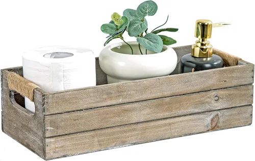 Miniatura 13 de TIMRIS Caja de almacenamiento de madera envejecida de granja, caja de decoración rústica para baño, cesta decorativa para tanque de inodoro Nice