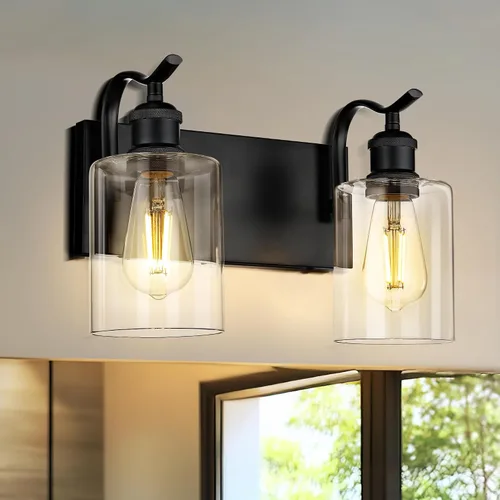 Miniatura 43 de Lámpara de tocador de baño de 3 luces, aplique de pared de níquel cepillado, lámpara de baño moderna con vidrio transparente, VL01BN-3 Níquel