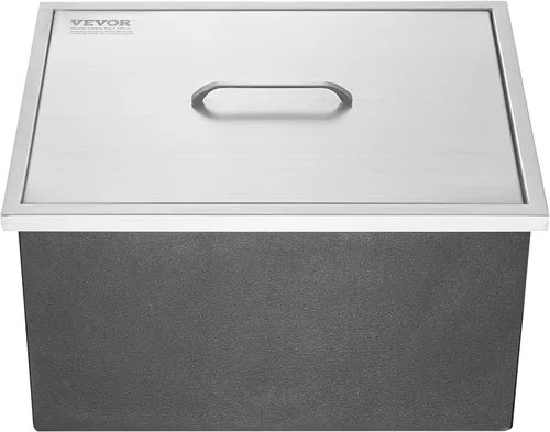 Miniatura 9 de VEVOR Arcón congelador de inmersión, enfriador de hielo de acero inoxidable de 22" L x 17" W x 12" H, recipiente de hielo comercial con cubierta