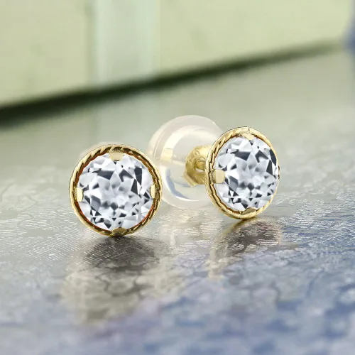 Miniatura 24 de Gem Stone King Aretes redondos de oro amarillo de 14 quilates con piedra natal Redondos de 0.157 in Aretes de oro para mujeres y hombres