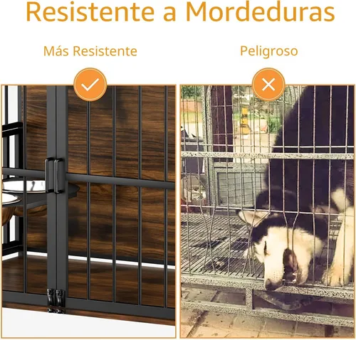 Miniatura 7 de ROOMTEC Furniture Style - Jaula grande para perros con comedero elevado ajustable de 360° para perros, 2 cuencos de acero inoxidable, cojín