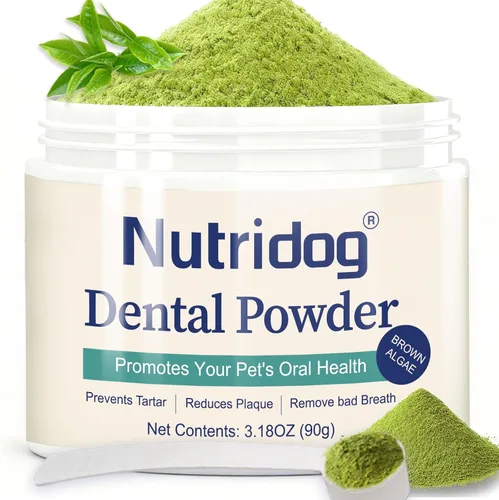 Polvo dental para perros, polvo de limpieza de dientes de perro para eliminar la placa dental, placa y polvo de mal aliento con probióticos y algas