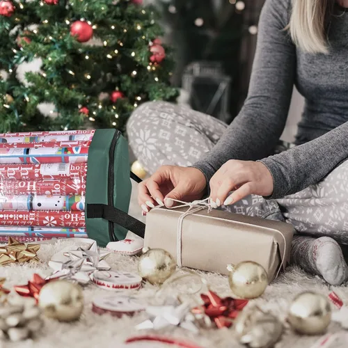 Miniatura 7 de Bolsa de almacenamiento de papel de regalo, organizador de papel de regalo debajo de la cama para almacenar múltiples rollos de papel de regalo