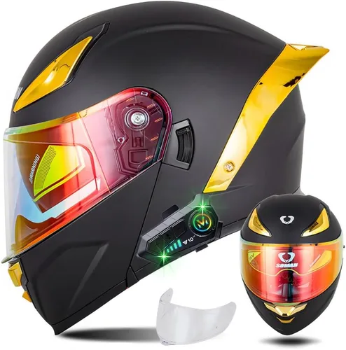 Miniatura 14 de Casco modular de motocicleta con Bluetooth, casco de motocicleta abatible de cara completa para hombres y mujeres con visera tintada y transparente