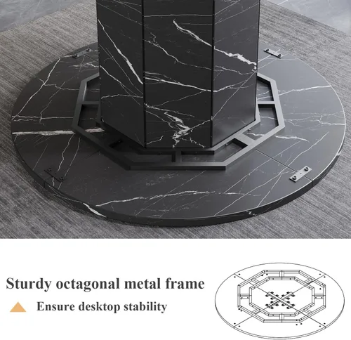 Miniatura 4 de HSH Mesa de comedor redonda para 4-6 personas, mesa de cocina de mármol sintético negro de 47", mesa de comedor moderna de madera para sala de estar