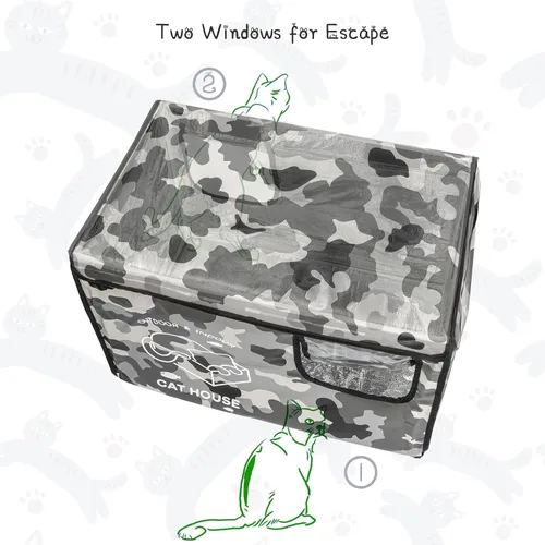 Miniatura 3 de Casa indestructible para gatos al aire libre con puerta de escape de dos caras, aislada y 100% impermeable, exterior resistente a la intemperie