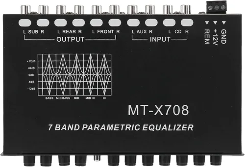 Miniatura 2 de Ecualizador de audio de coche de 7 bandas, amplificador de coche ajustable de 7 bandas ecualizador gráfico con interruptor de selección de entrada