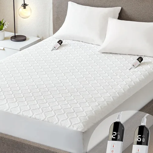 Protector de colchón térmico tamaño King, calentador de cama eléctrico de doble control, 6 ajustes de calor personalizados, temporizador de apagado