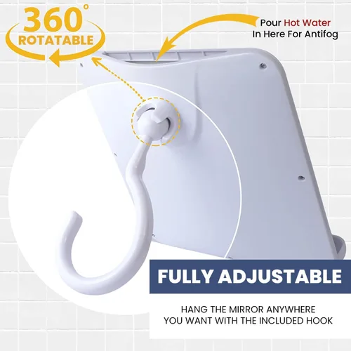 Miniatura 6 de MIRRORVANA Espejo de ducha doble antivaho para afeitarse, diseño sin niebla inastillable con gancho para colgar, cámara de llenado y depósito
