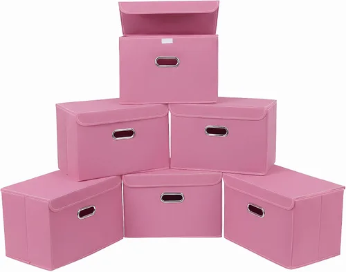 Miniatura 22 de STOREONE Contenedores de Almacenamiento de Tela en Forma de Cubo Plegables, Organizador Contenedor Cesta Plegable con Tapas y Asas de Metal
